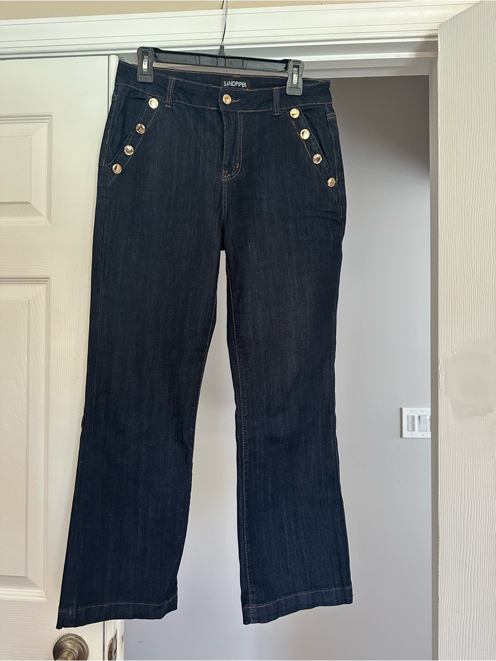 Sandpiper Women's Dark Blue Boot Cut Jeans with Gold Buttons